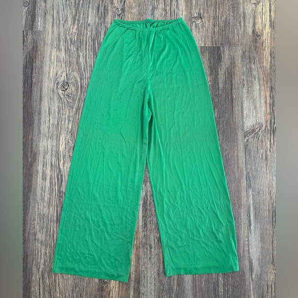 Vtg Gluvtex Wide Leg Slip Pants Size 34 Green Rayon Jersey Undergarment Pajamas - Picture 1 of 10